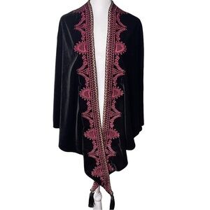 Diamantine of Morocco Black Velvet Shawl Wrap Jacket Pink Gold Red Embroidery